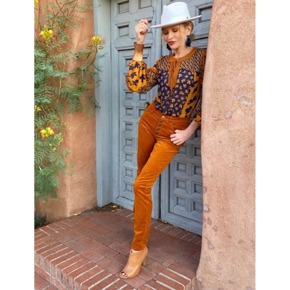 Cabi 3927 Button Fly Skinny Corduroy Pants Ginger Spice Orange Size 10
